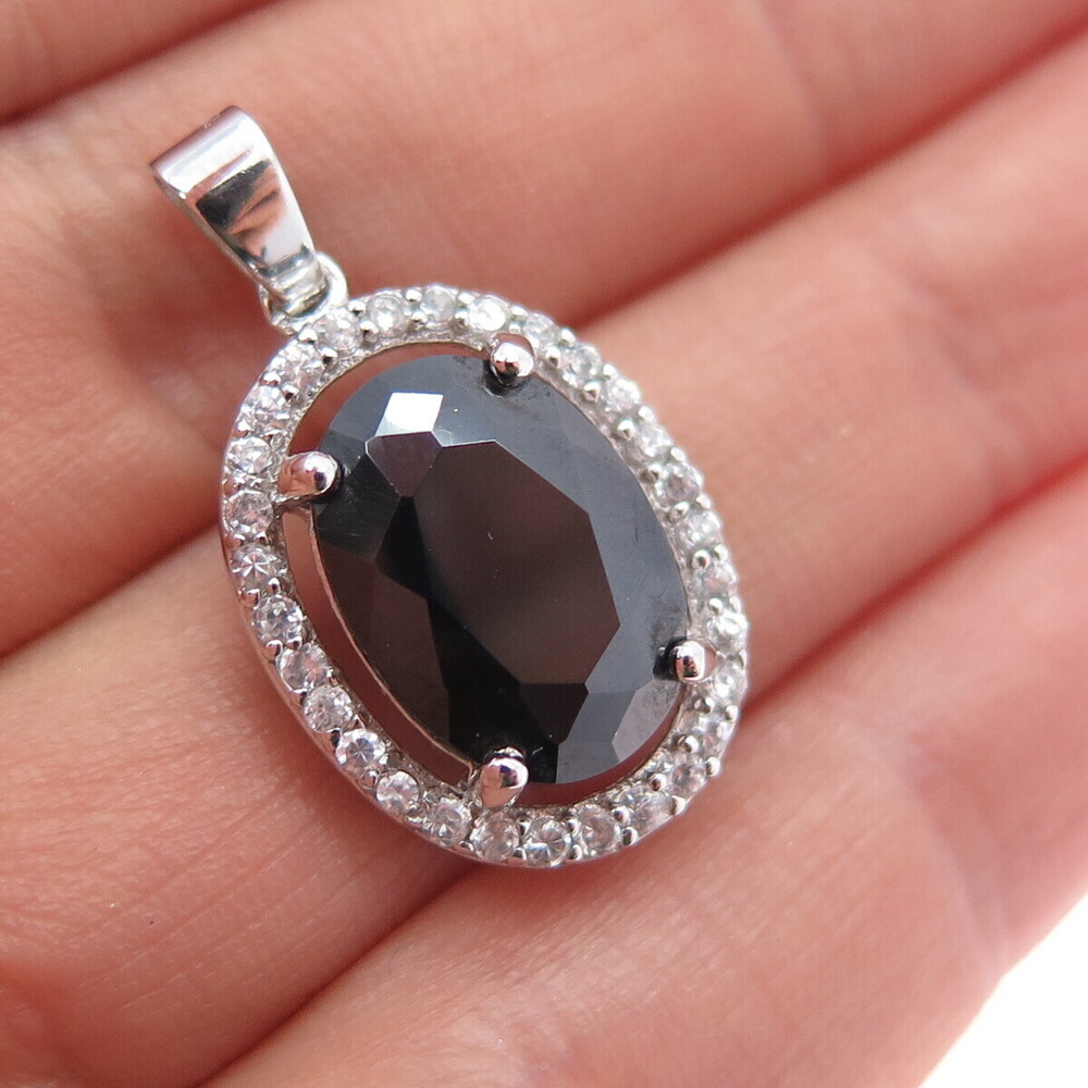 HAN 925 Sterling Silver Real Hematite & C Z Charm Pendant